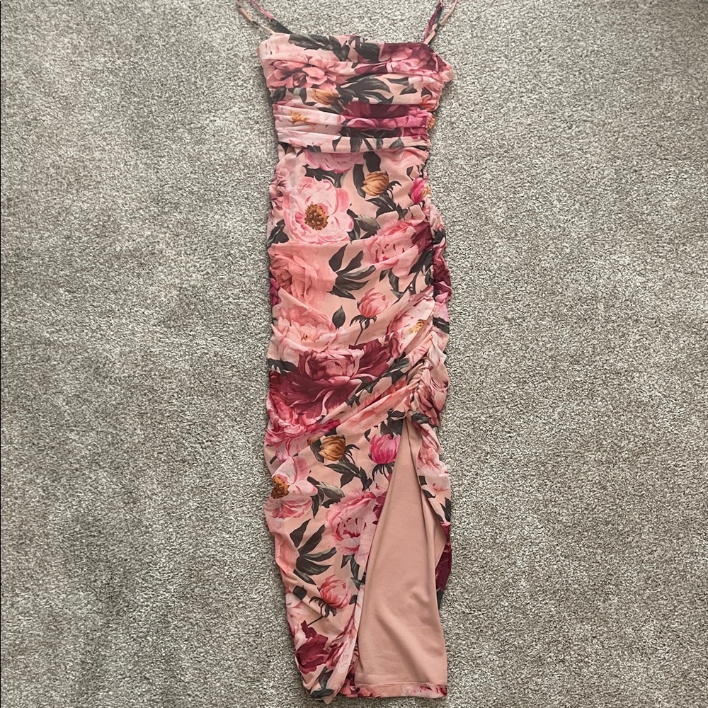 Express Strapless Floral Pink Dress
